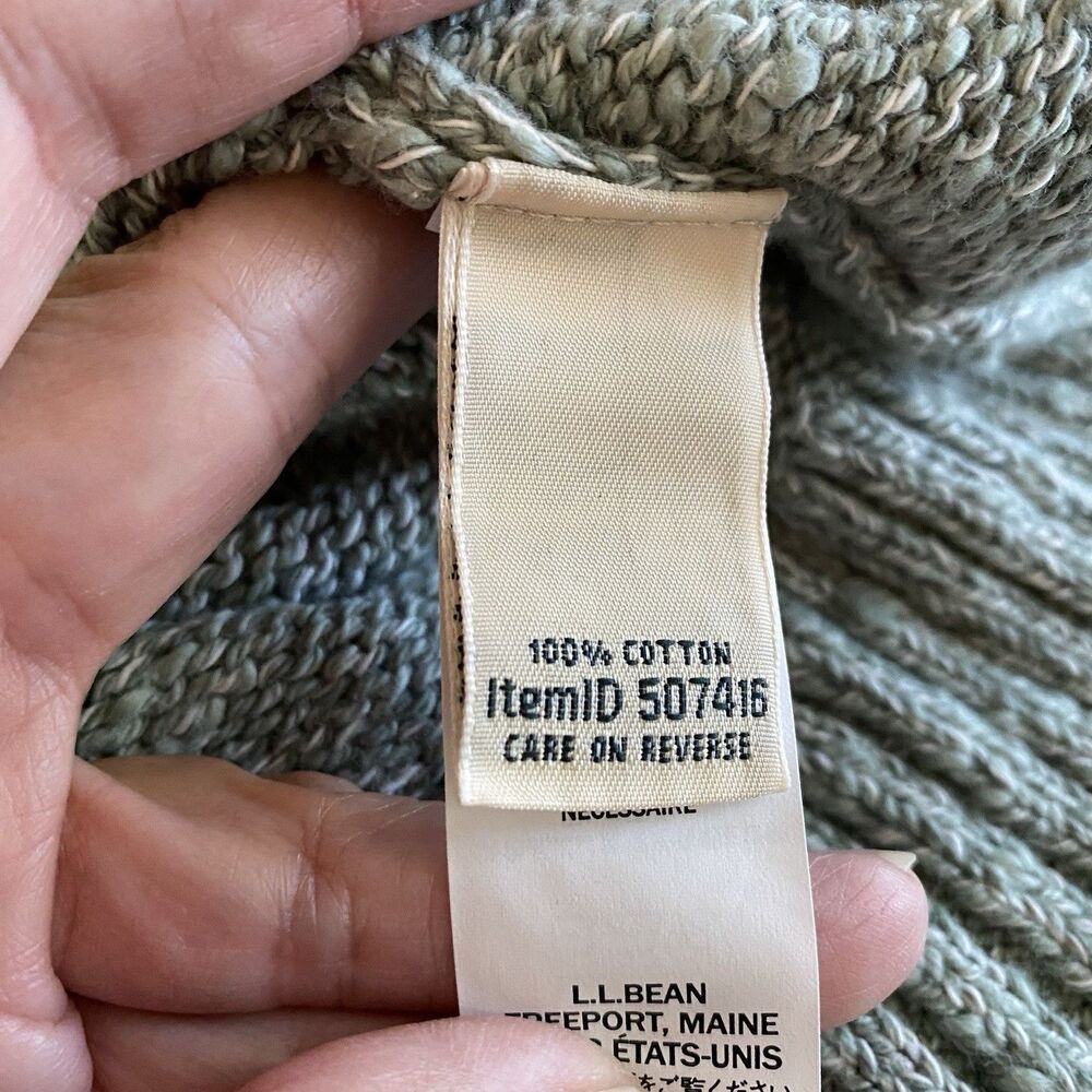LL Bean Womens Sweater Sz Small Cream Green Marled Knit Cotton Roll Neck Preppy - Picture 7 of 11